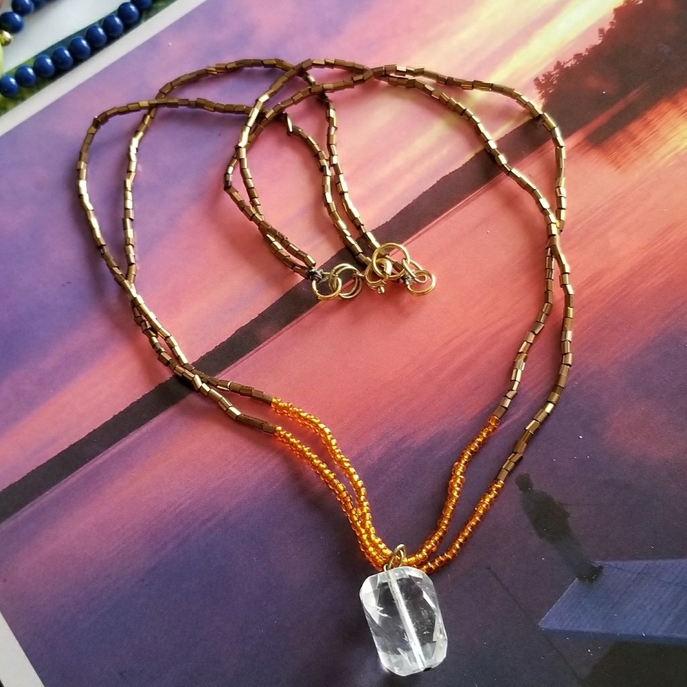 Relisted - Handmade quartz bead necklace orange brown gold - Picture 6 of 6